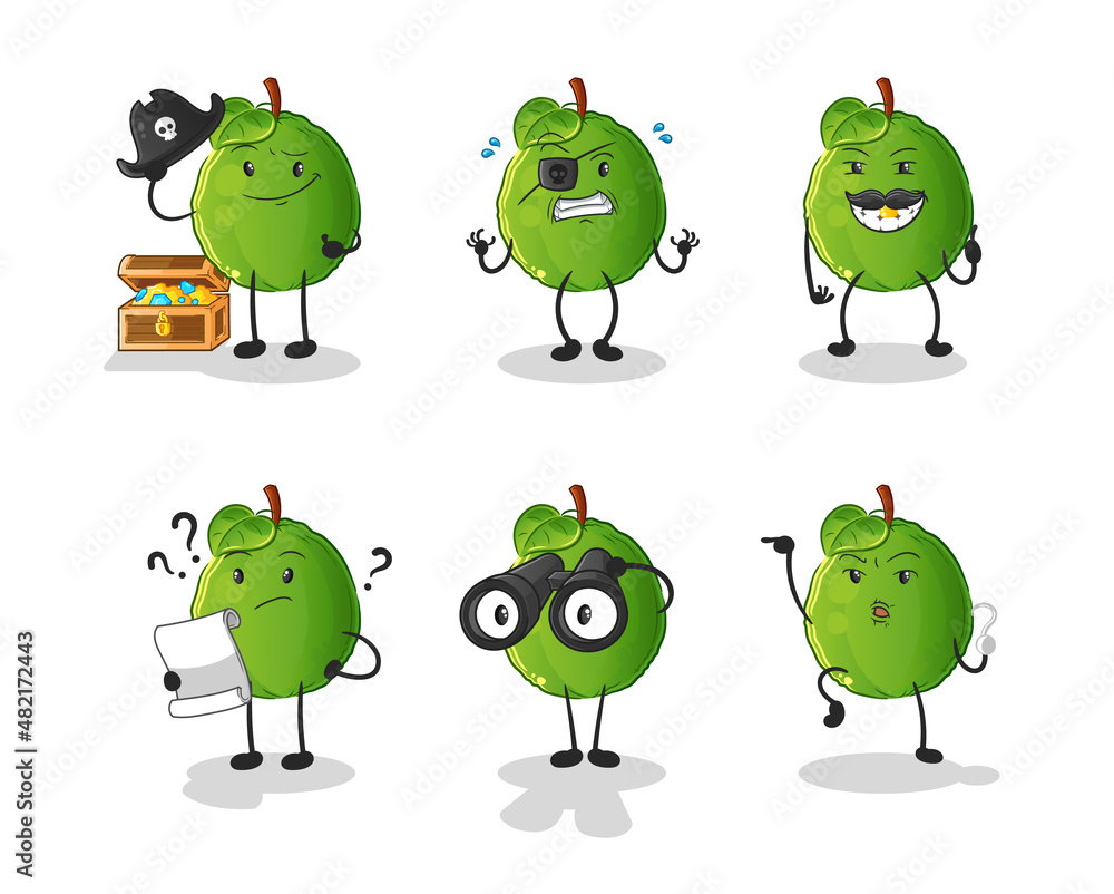 guava Pirate group character. cartoon mascot vector guava Pirate group character. cartoon mascot vector