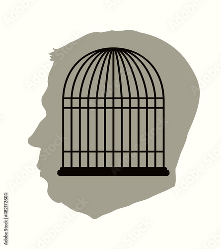 Iron cage in form of man face. Vector drawing icon