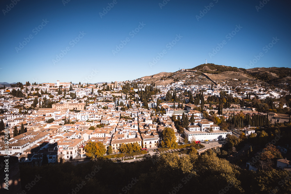 Historical palace complex of Alhambra in small Spanish town Granada