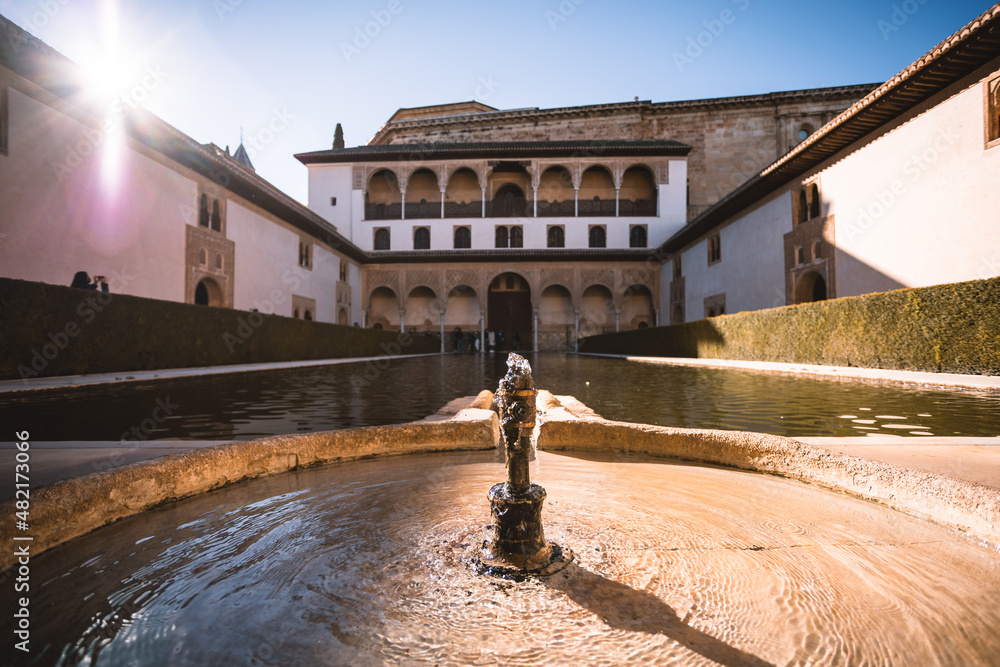 Historical palace complex of Alhambra in small Spanish town Granada