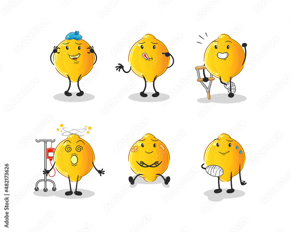 lemon sick group character. cartoon mascot vector