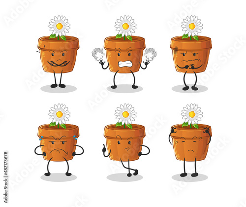 flower pot angry group character. cartoon mascot vector