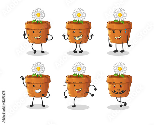 flower pot happy set character. cartoon mascot vector