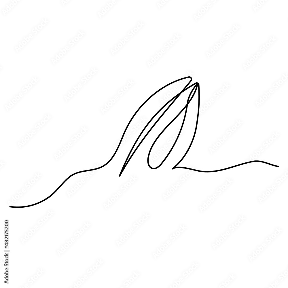Sketchy, contour silhouette of the ears of a hare, a rabbit. Continuous one line drawing. Isolated vector illustration with black line on white background. Line art. Sketchy, contour silhouette of the ears of a hare, a rabbit. Continuous one line drawing. Isolated vector illustration with black line on white background. Line art.