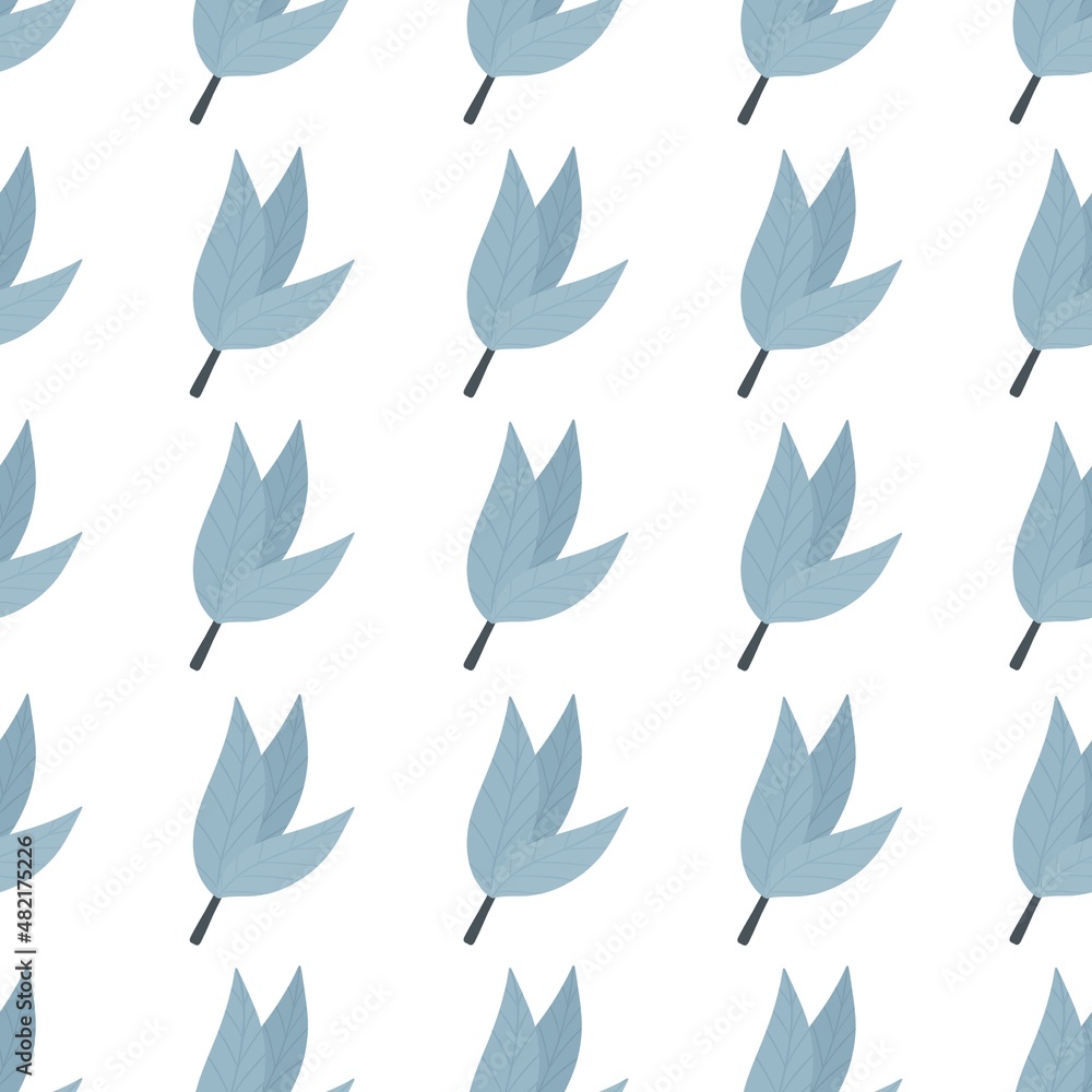 simple cute floral pattern - beautiful little blue leaves of a plant on a white background