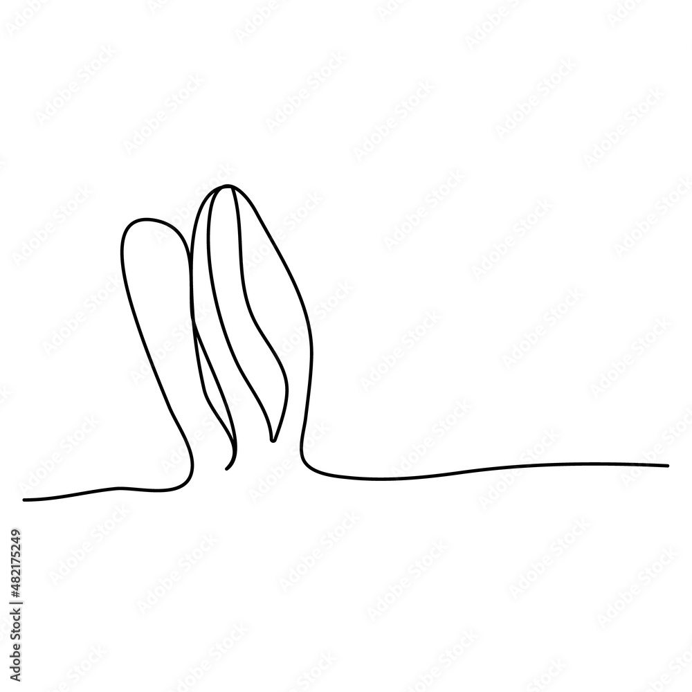 Sketchy, contour silhouette of the ears of a hare, a rabbit. Continuous one line drawing. Isolated vector illustration with black line on white background. Line art. Sketchy, contour silhouette of the ears of a hare, a rabbit. Continuous one line drawing. Isolated vector illustration with black line on white background. Line art.