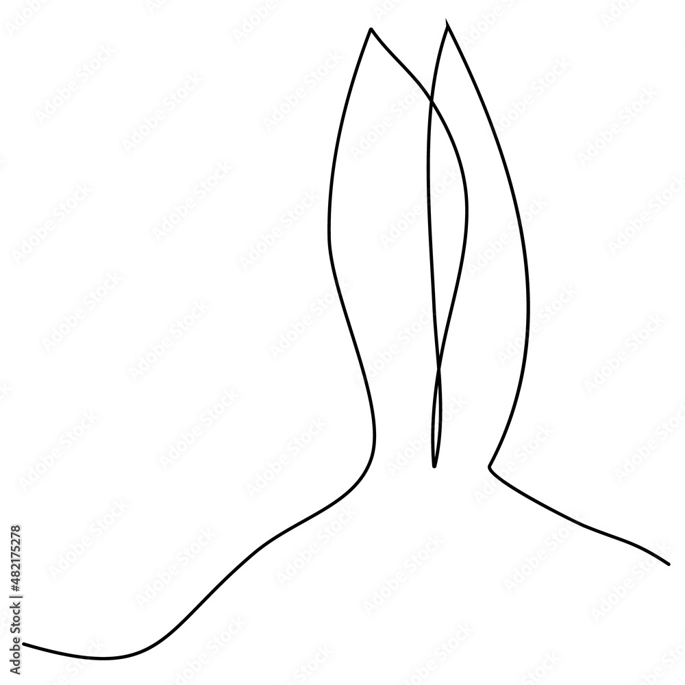 Obraz premium Sketchy, contour silhouette of the ears of a hare, a rabbit. Continuous one line drawing. Isolated vector illustration with black line on white background. Line art.
