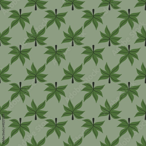 simple cute floral pattern - beautiful little leaves of a plant on a green background