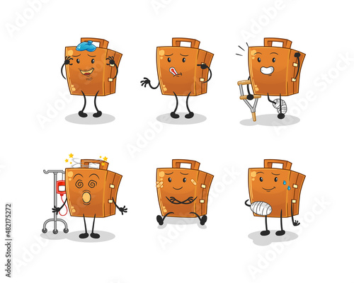 suitcase sick group character. cartoon mascot vector