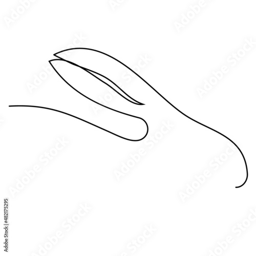 Sketchy, contour silhouette of the ears of a hare, a rabbit. Continuous one line drawing. Isolated vector illustration with black line on white background. Line art.