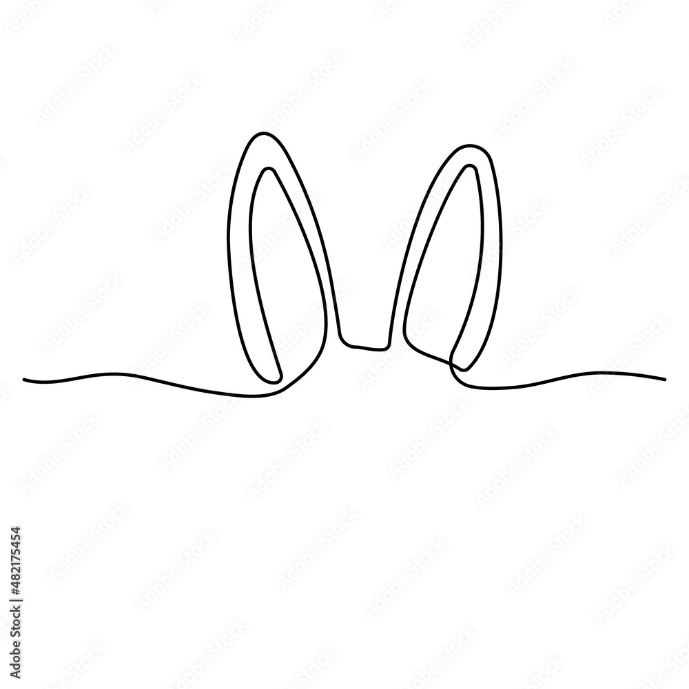 Sketchy, contour silhouette of the ears of a hare, a rabbit. Continuous one line drawing. Isolated vector illustration with black line on white background. Line art. Sketchy, contour silhouette of the ears of a hare, a rabbit. Continuous one line drawing. Isolated vector illustration with black line on white background. Line art.