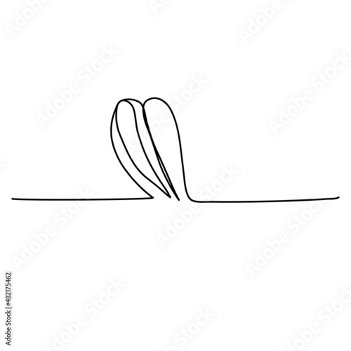 Sketchy, contour silhouette of the ears of a hare, a rabbit. Continuous one line drawing. Isolated vector illustration with black line on white background. Line art.