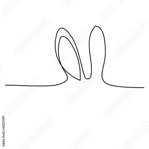 Sketchy, contour silhouette of the ears of a hare, a rabbit. Continuous one line drawing. Isolated vector illustration with black line on white background. Line art.