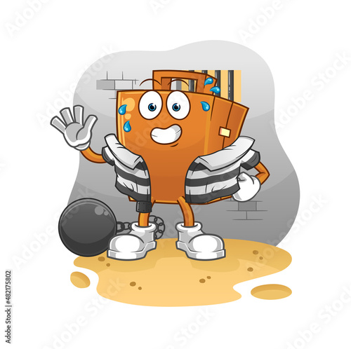 suitcase criminal in jail. cartoon character
