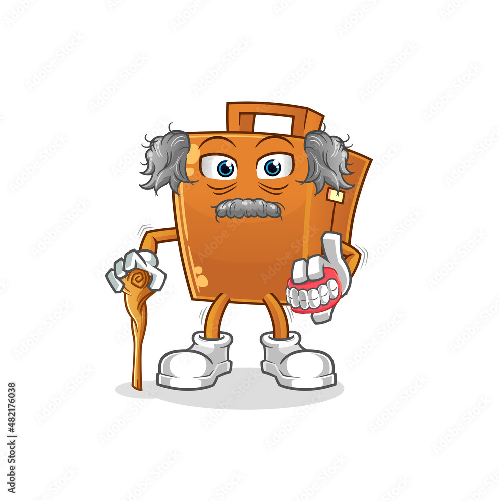 suitcase white haired old man. character vector