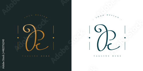 PC or PE Initial Logo Design with Handwriting Style in Golden Gradient. Elegant PC or PE Signature Logo or Symbol for Wedding, Fashion, Jewelry, Boutique, and Business Identity