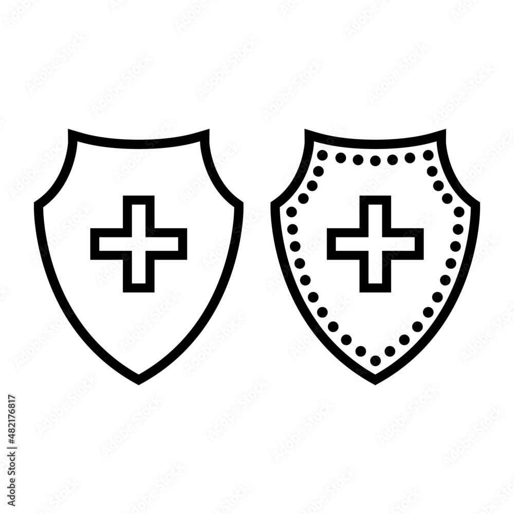 Fototapeta premium Medical shield line icon. Armored defensive shield with medical cross as symbol of immunity and protection of organism. Vector Illustration