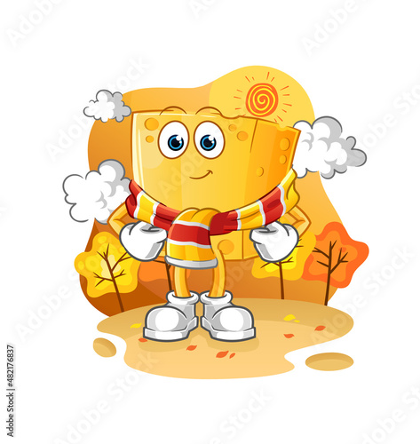 cheese in the autumn. cartoon mascot vector