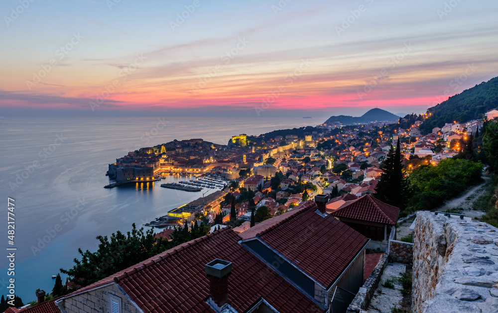 Sightseeing of Croatia. Beautiful sunset view of Dubrovnik old town, Croatia
