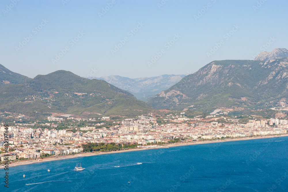 Turkey: view of the city in the mountains and the sea