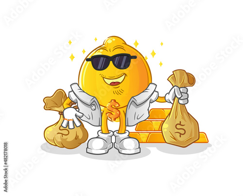 lemon rich character. cartoon mascot vector