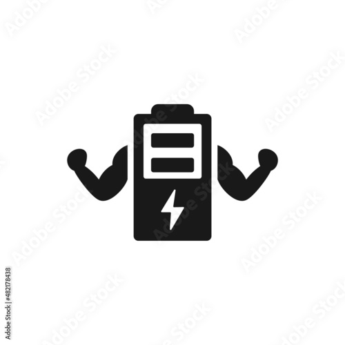 Strong Battery icon isolated of solid style design. battery with muscular icon.