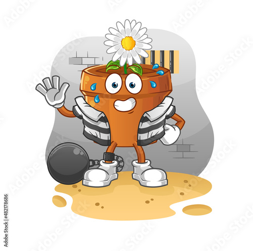 flower pot criminal in jail. cartoon character