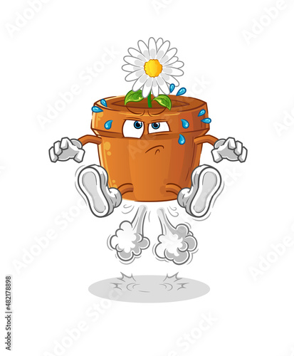 flower pot fart jumping illustration. character vector