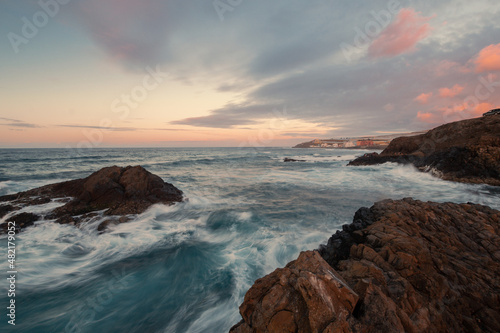  Los dos Roques  seascape at sunset. Galdar. Gran Canaria. Canary Islands