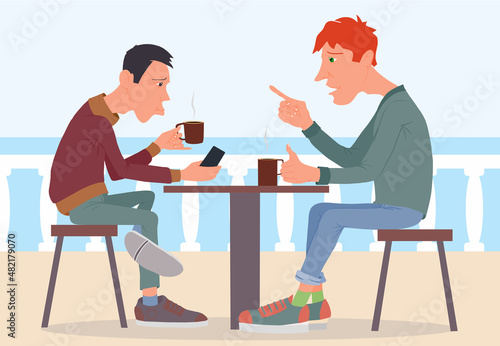 Summer day. Cafe by the sea. Flat illustration.