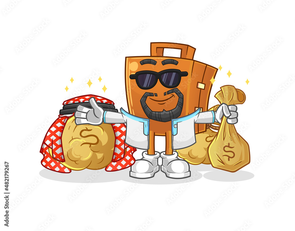 suitcase rich arabian mascot. cartoon vector