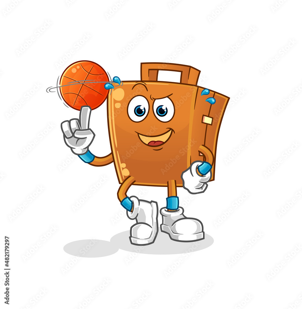 suitcase playing basket ball mascot. cartoon vector