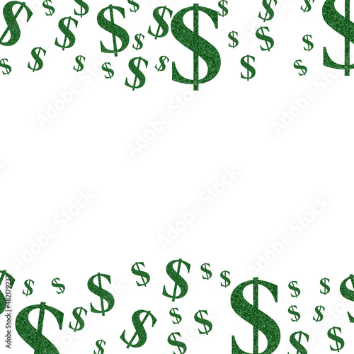 Money border with green dollar sign isolated on white photo