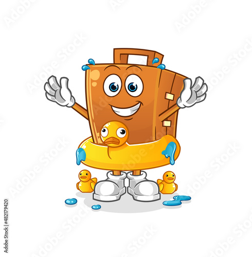 suitcase with duck buoy cartoon. cartoon mascot vector