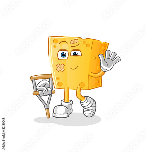 cheese sick with limping stick. cartoon mascot vector