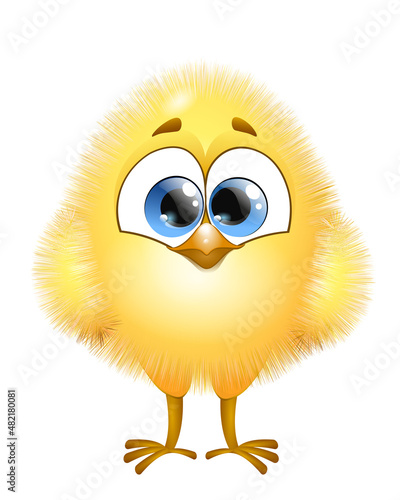 Cute cartoon little yellow chick isolated on white backgroud