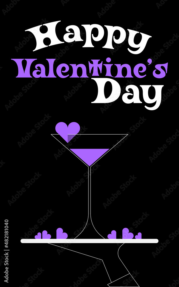 Valentine's Day flat banner with purple cocktail Valentine's Day flat banner with purple cocktail