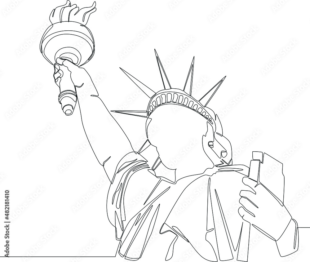 Simple line drawing of world miracle, statue of Liberty. Architectural monument black icon. New York miracle symbol vector illustration. Countries symbol. Holidays Destinations.