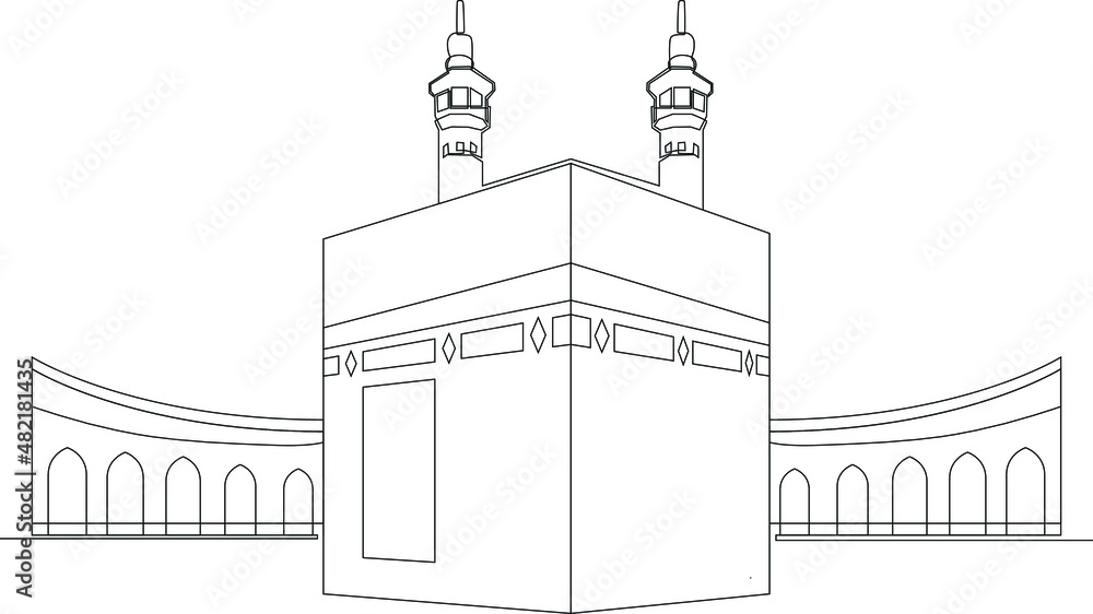 Simple line drawing of world miracle, The Kaaba. Architectural monument ...