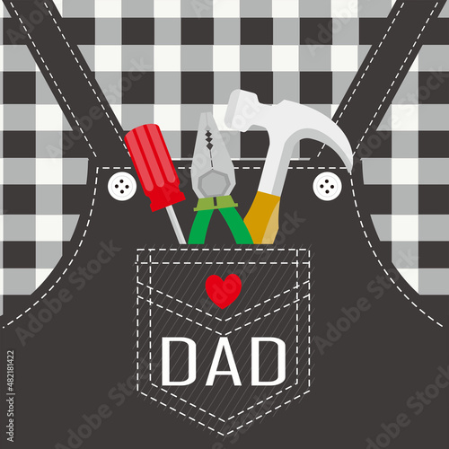 happy father's day card with tools and pocket shirt