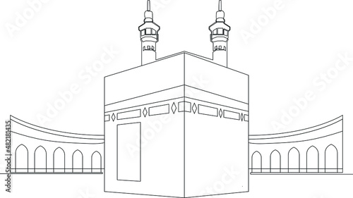 Simple line drawing of world miracle, The Kaaba. Architectural monument black icon. Mecca miracle symbol vector illustration. Countries symbol.