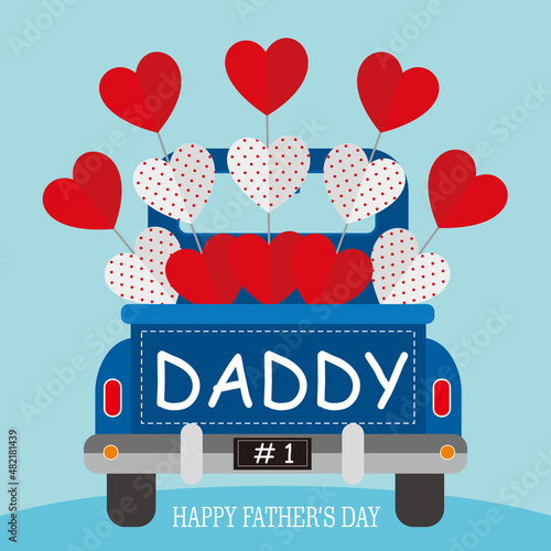 happy father's day card with car and heart shape
