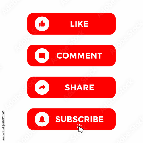 Like, Comment, Share and Subscribe Button. Icon Set of Channel Subscriptions. Vector Illustration