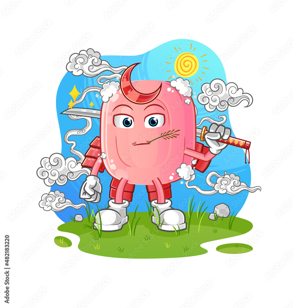 Obraz premium soap samurai cartoon. cartoon mascot vector