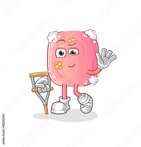 soap sick with limping stick. cartoon mascot vector