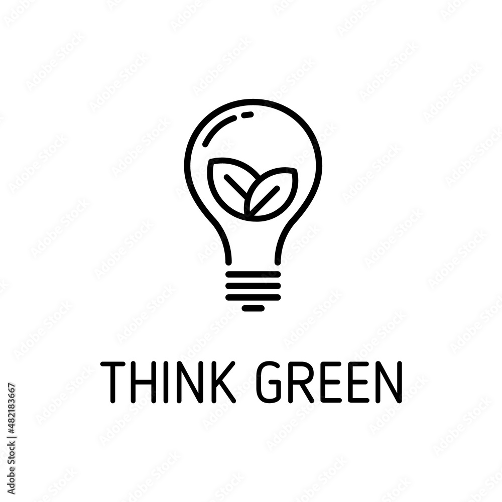think green outline vector icon isolated on white. light bulb with
