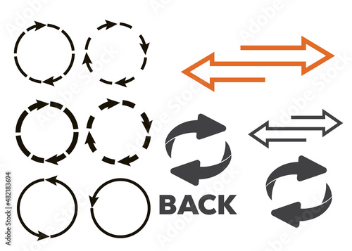 Rotating, circular, cyclic arrows. Recurrence sign. Flip over or turn arrow. Reverse sign
