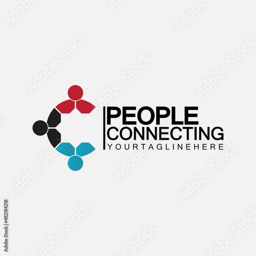 Abstract Initial Letter C Connecting People Logo Vector  Design Template