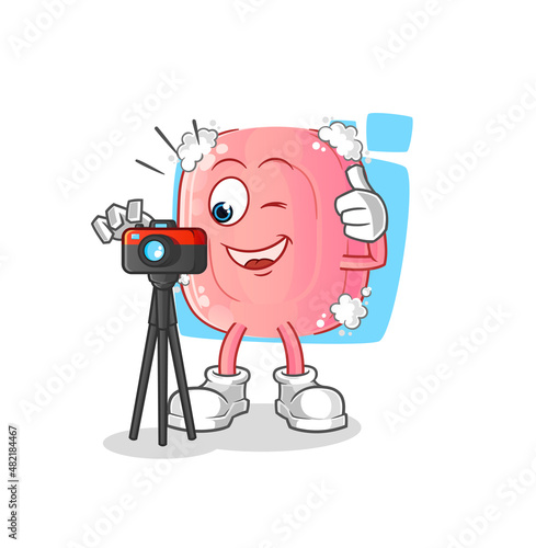 soap photographer character. cartoon mascot vector