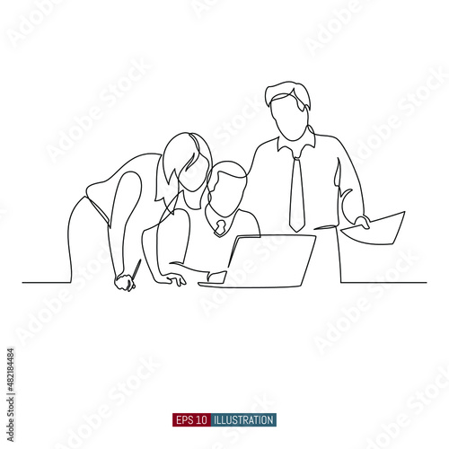 Continuous line drawing of business brief, presentation or training. Template for your design works. Vector illustration.
